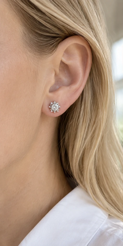 Snowflake Lab-Grown Diamond Stud Earrings — editorial styling