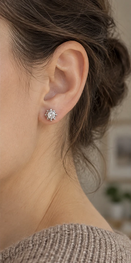 Snowflake Lab-Grown Diamond Stud Earrings editorial styling