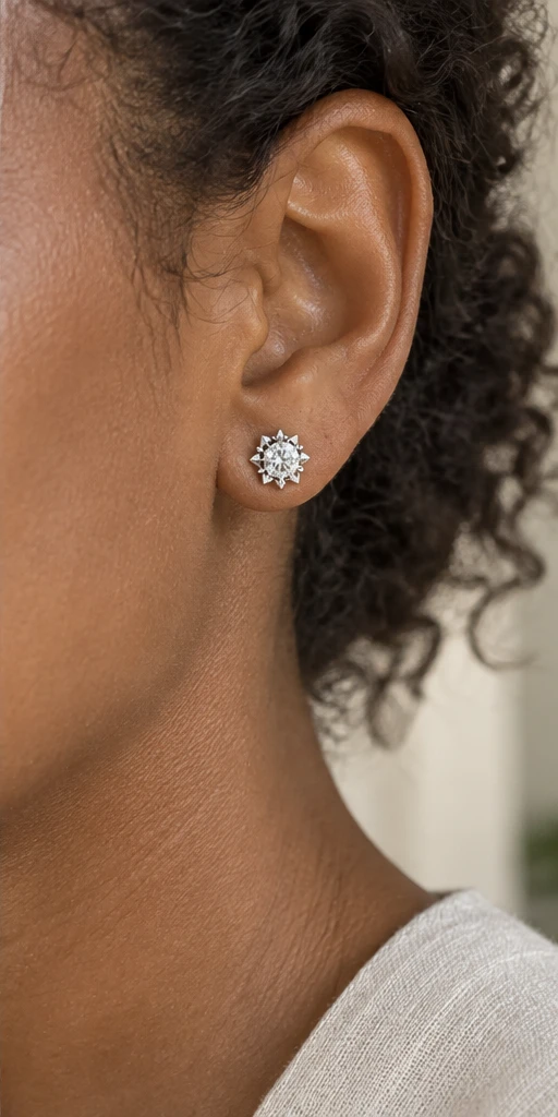 Snowflake Lab-Grown Diamond Stud Earrings editorial styling