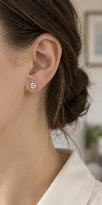Four-Prong Lab-Grown Diamond Stud Earrings editorial styling
