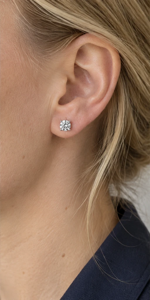 Four-Prong Lab-Grown Diamond Stud Earrings editorial styling