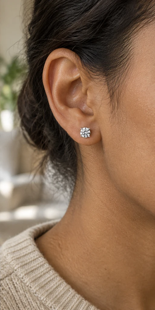Four-Prong Lab-Grown Diamond Stud Earrings editorial styling
