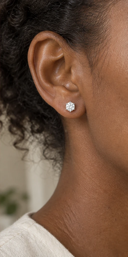 Six-Prong Lab-Grown Diamond Stud Earrings editorial styling