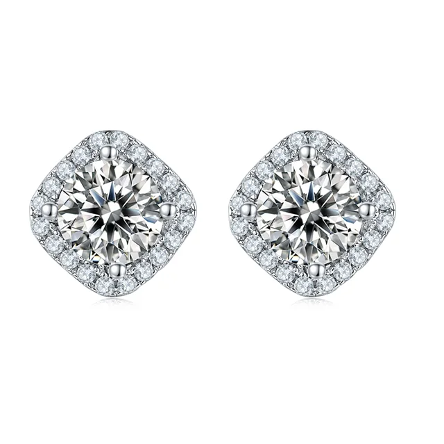 Square Halo Lab-Grown Diamond Stud Earrings