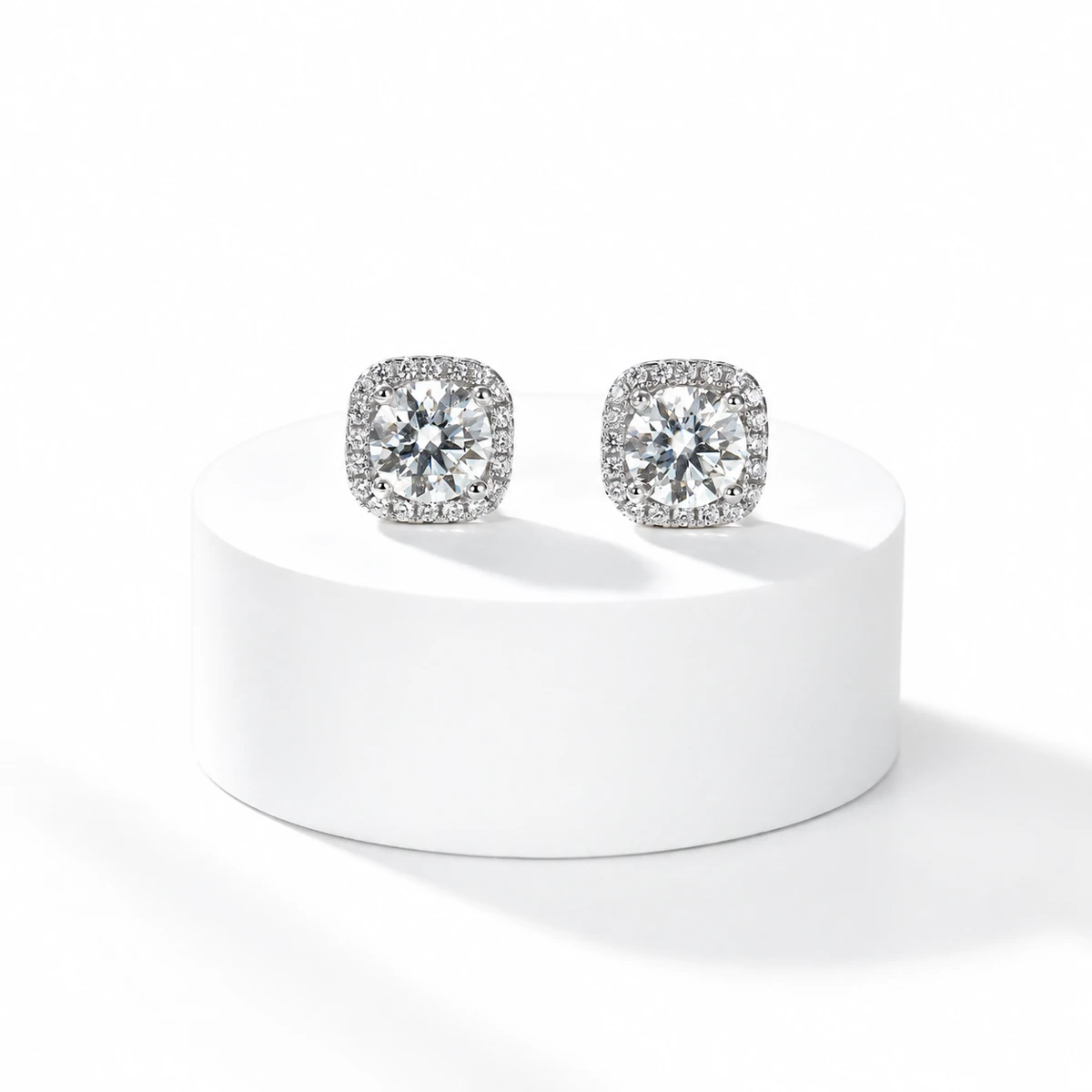 Square Halo Lab-Grown Diamond Stud Earrings — product view 2