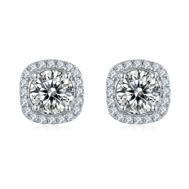 Square Halo Lab-Grown Diamond Stud Earrings
