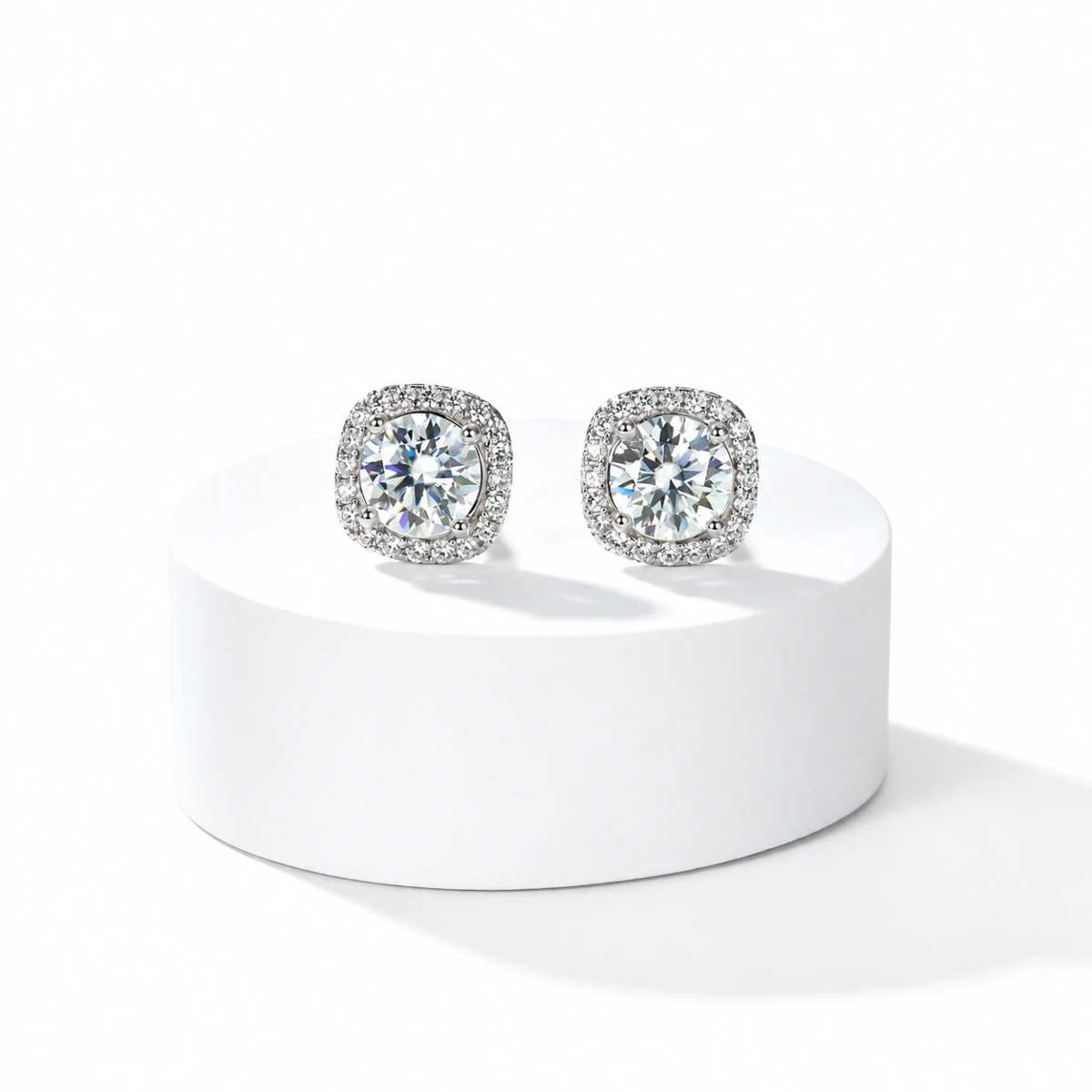 Square Halo Lab-Grown Diamond Stud Earrings — product view 2