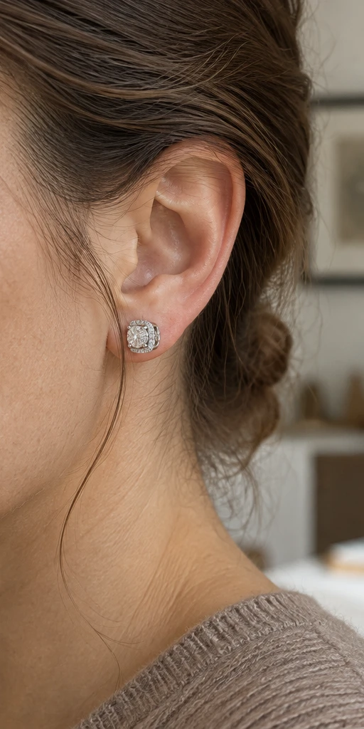 Square Halo Lab-Grown Diamond Stud Earrings editorial styling