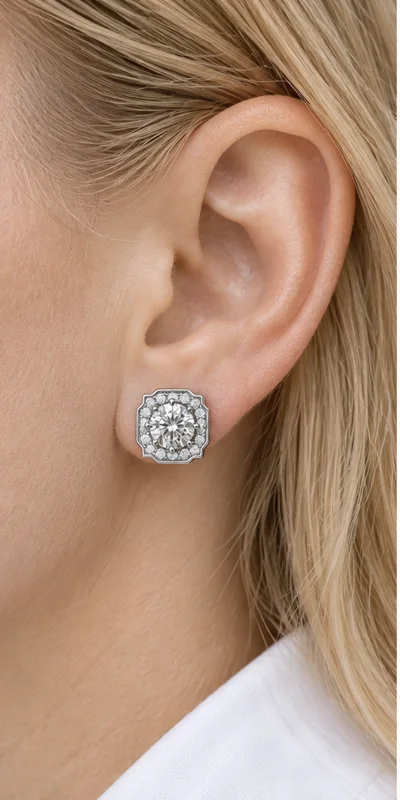 Geometric Lab-Grown Diamond Stud Earrings editorial styling