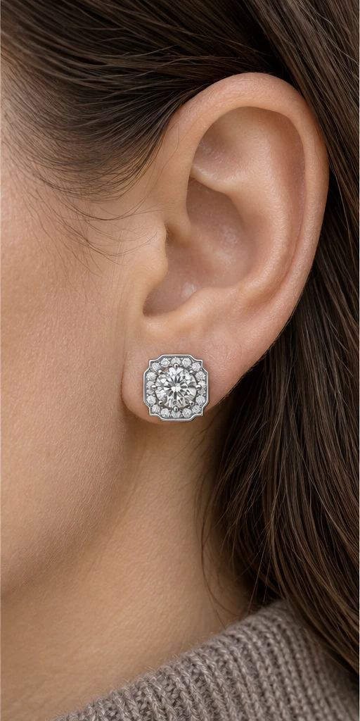 Geometric Lab-Grown Diamond Stud Earrings editorial styling