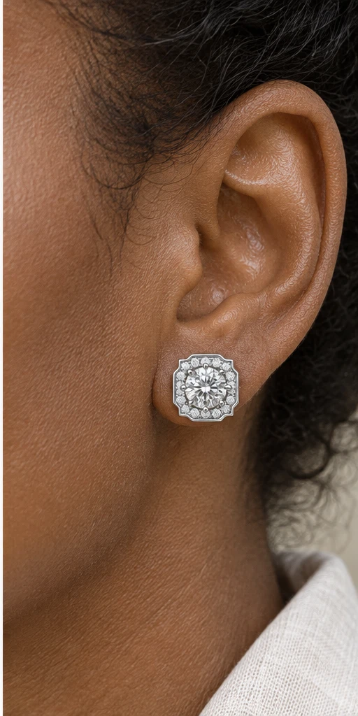 Geometric Lab-Grown Diamond Stud Earrings editorial styling
