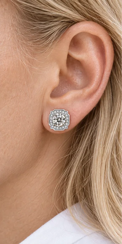 Geometric Lab-Grown Diamond Stud Earrings editorial styling