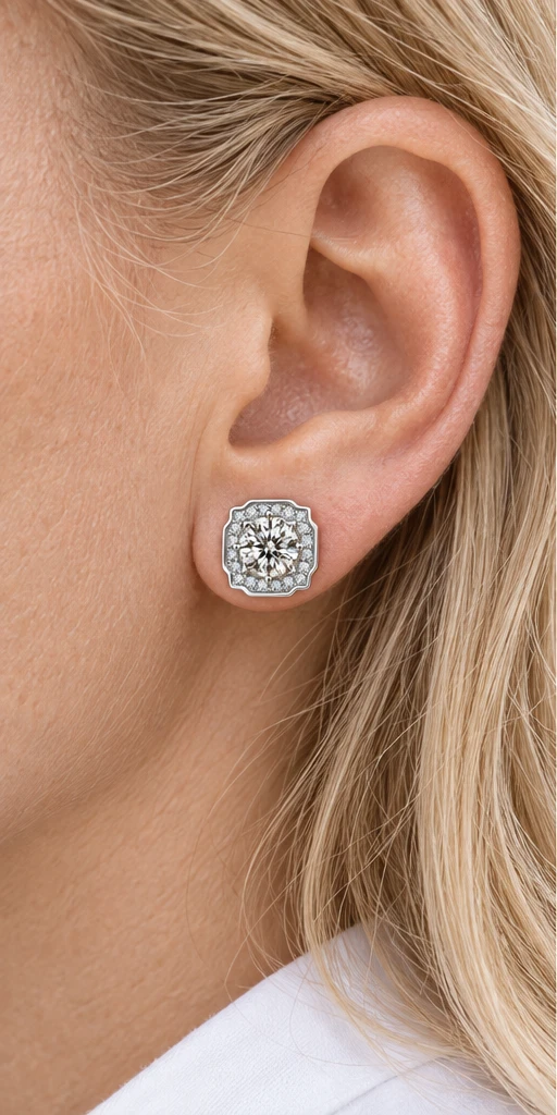 Geometric Lab-Grown Diamond Stud Earrings — editorial styling
