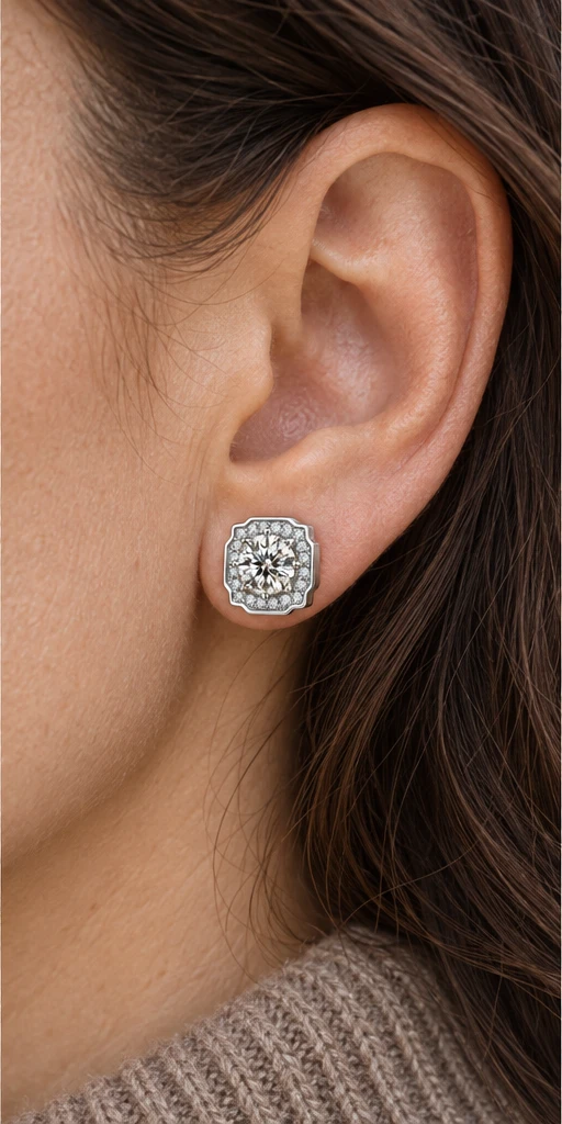 Geometric Lab-Grown Diamond Stud Earrings editorial styling