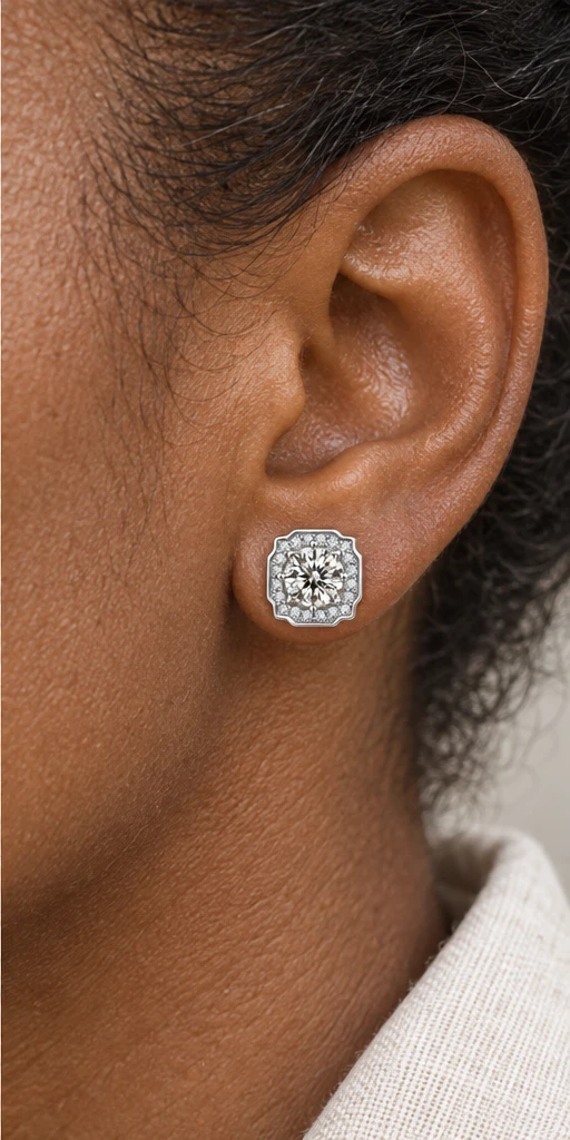 Geometric Lab-Grown Diamond Stud Earrings editorial styling
