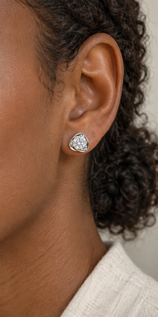 Heart Blossom Lab-Grown Diamond Stud Earrings editorial styling