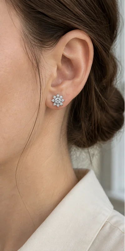 Sunflower Lab-Grown Diamond Stud Earrings editorial styling