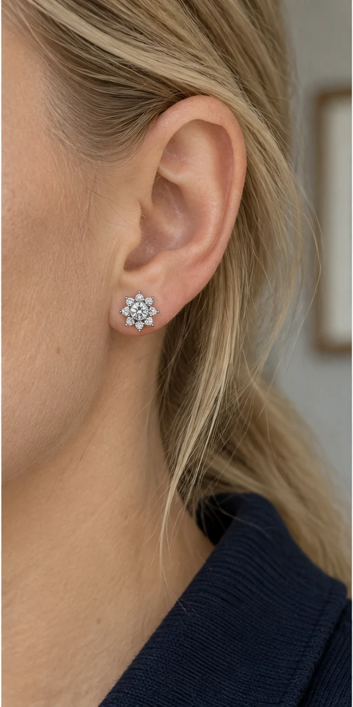 Sunflower Lab-Grown Diamond Stud Earrings editorial styling