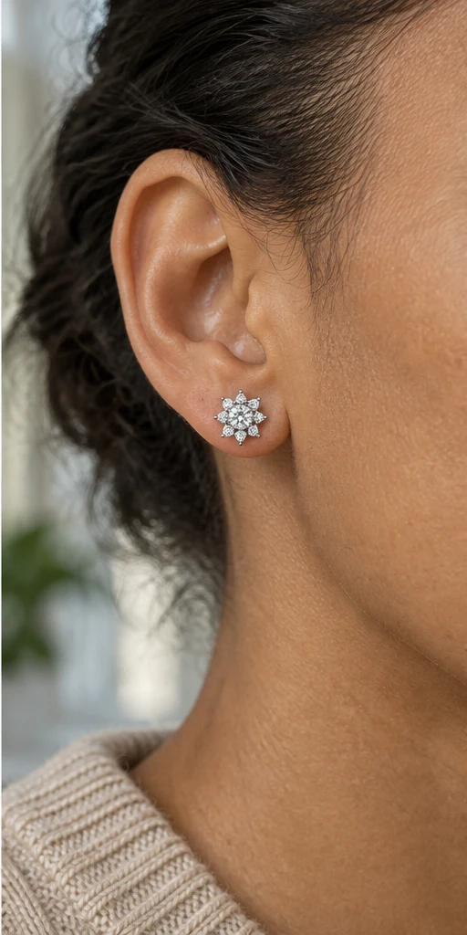 Sunflower Lab-Grown Diamond Stud Earrings editorial styling