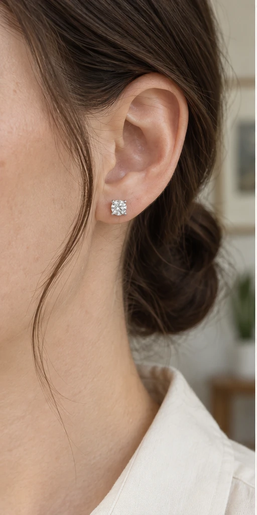 Round Solitaire Lab-Grown Diamond Stud Earrings — editorial styling