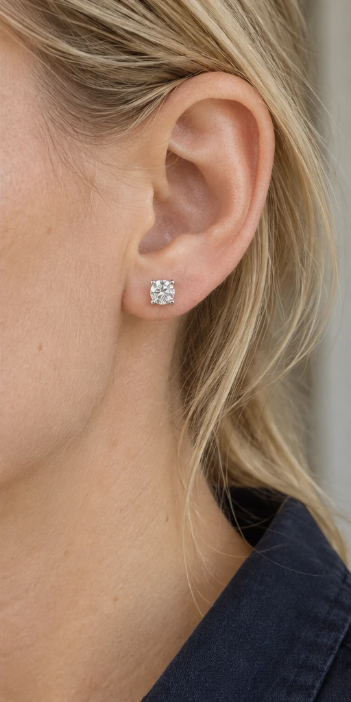 Round Solitaire Lab-Grown Diamond Stud Earrings editorial styling