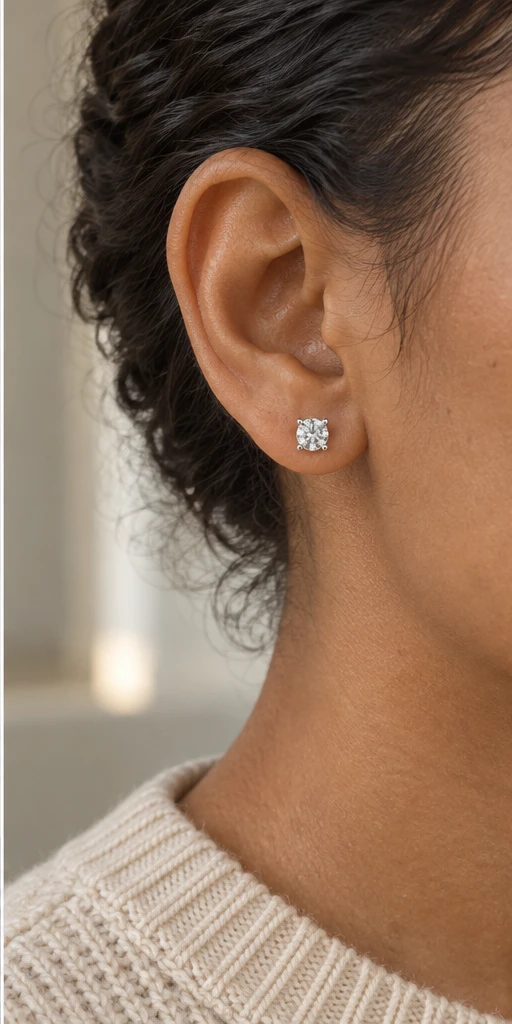 Round Solitaire Lab-Grown Diamond Stud Earrings editorial styling