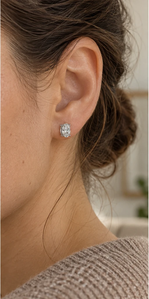 Oval Solitaire Lab-Grown Diamond Stud Earrings editorial styling