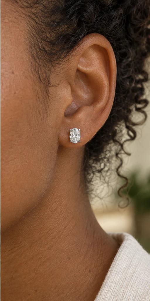 Oval Solitaire Lab-Grown Diamond Stud Earrings editorial styling