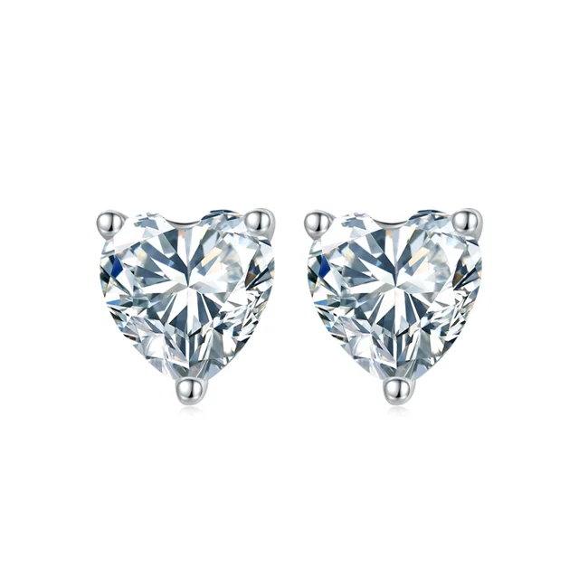 1–2 ct Heart Solitaire Diamond Stud Earrings