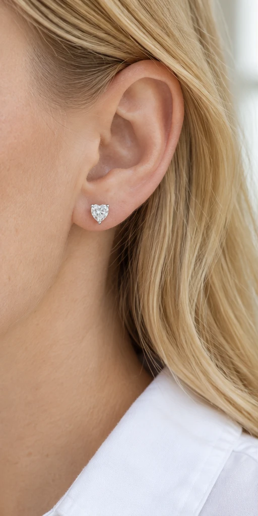 Heart Solitaire Lab-Grown Diamond Stud Earrings — editorial styling