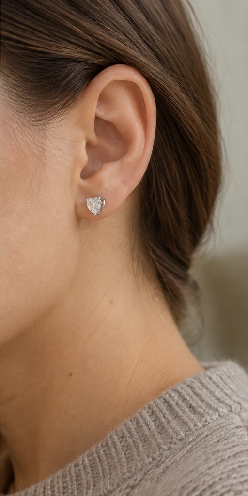 Heart Solitaire Lab-Grown Diamond Stud Earrings editorial styling