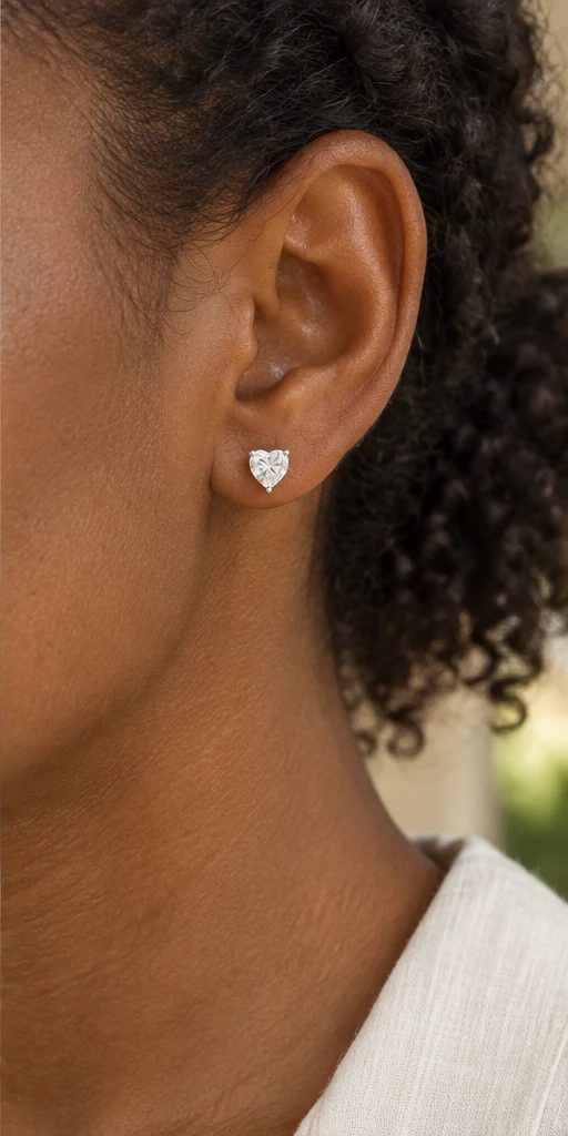 Heart Solitaire Lab-Grown Diamond Stud Earrings editorial styling