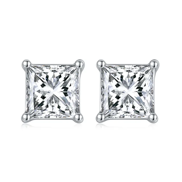 1–2 ct Square Solitaire Diamond Stud Earrings