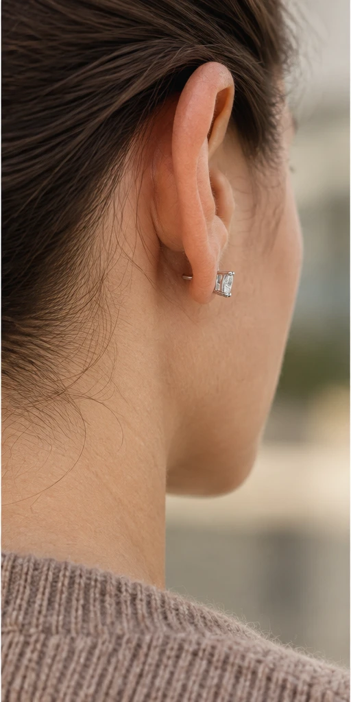 Square Solitaire Lab-Grown Diamond Stud Earrings editorial styling