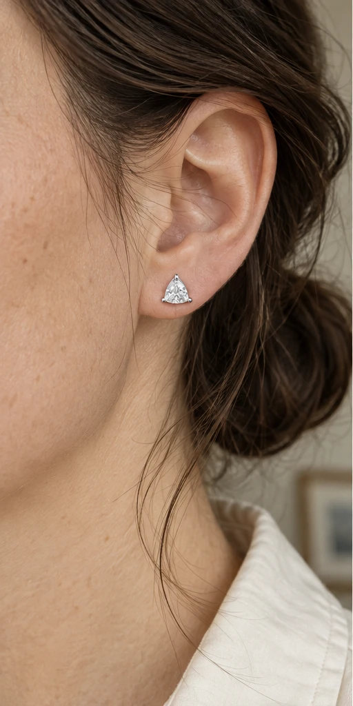 Trillion Solitaire Lab-Grown Diamond Stud Earrings — editorial styling