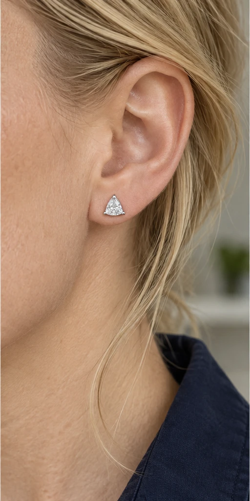 Trillion Solitaire Lab-Grown Diamond Stud Earrings editorial styling