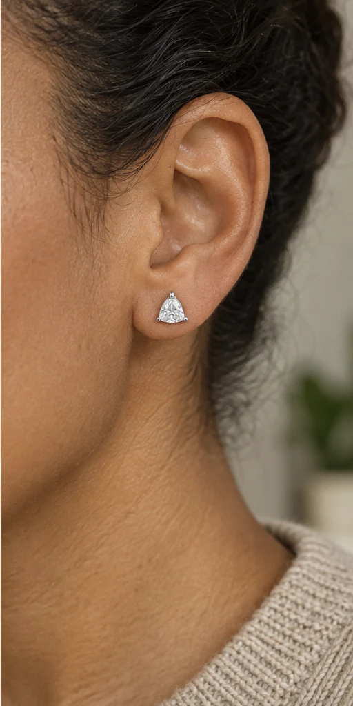 Trillion Solitaire Lab-Grown Diamond Stud Earrings editorial styling