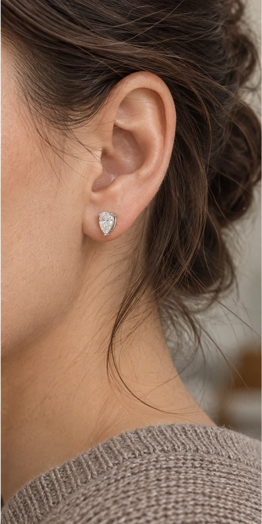 Pear Solitaire Lab-Grown Diamond Stud Earrings editorial styling