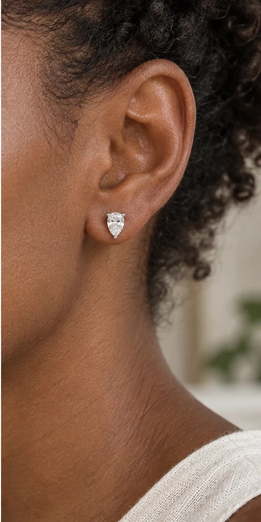Pear Solitaire Lab-Grown Diamond Stud Earrings editorial styling