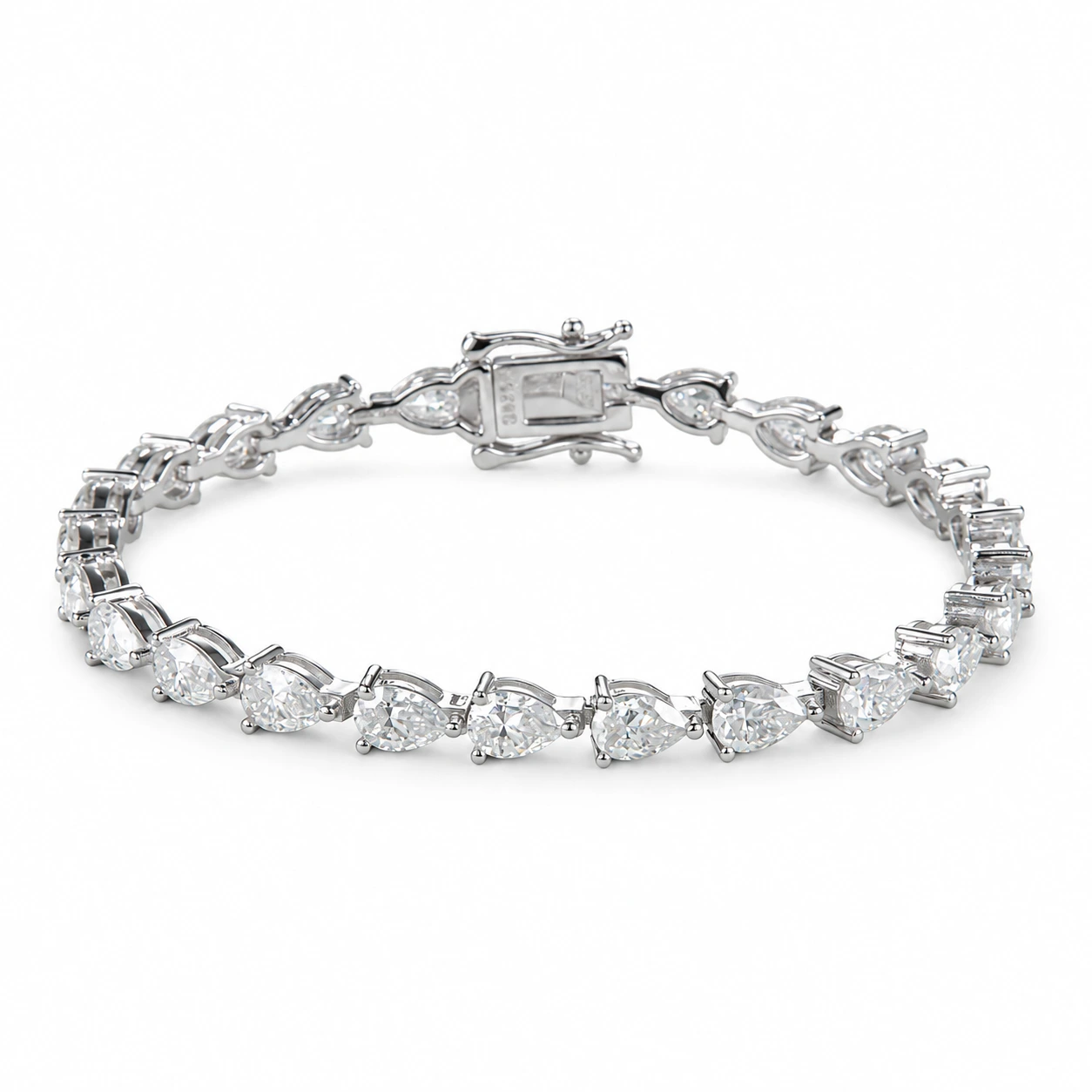 Pear lab-grown diamond bracelet, retouched white-background front view