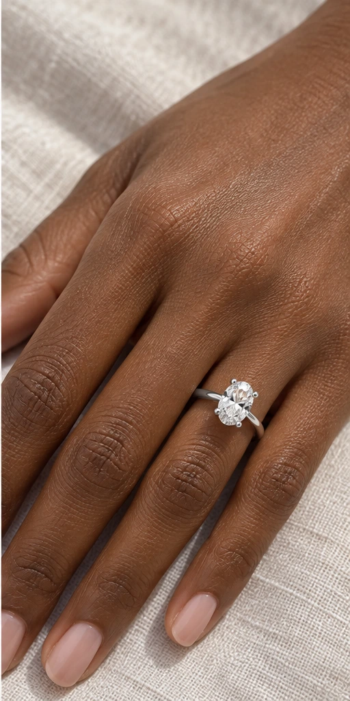 Oval solitaire ring editorial styling — off duty