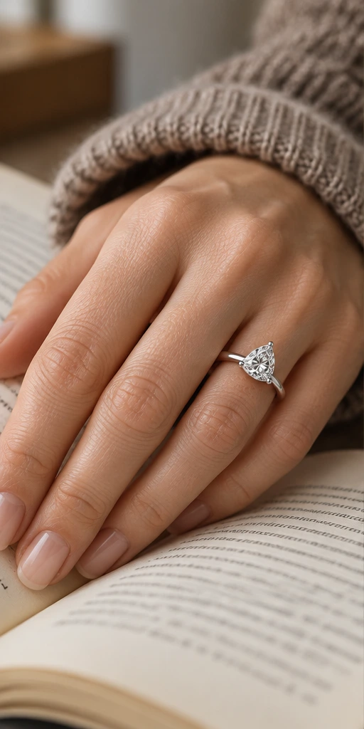 Trillion solitaire ring styling on a relaxed hand
